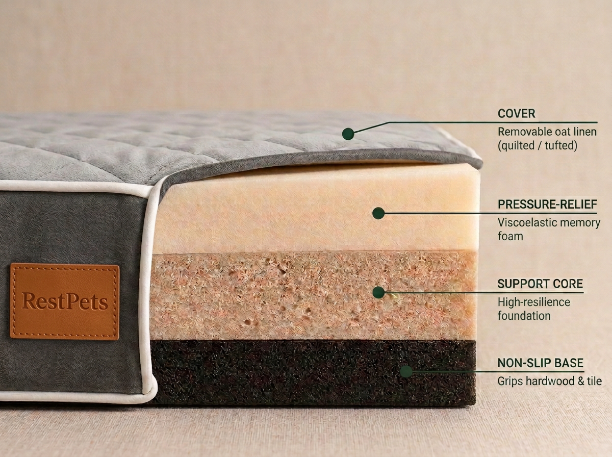 Cross-section of the RestPets orthopedic bed